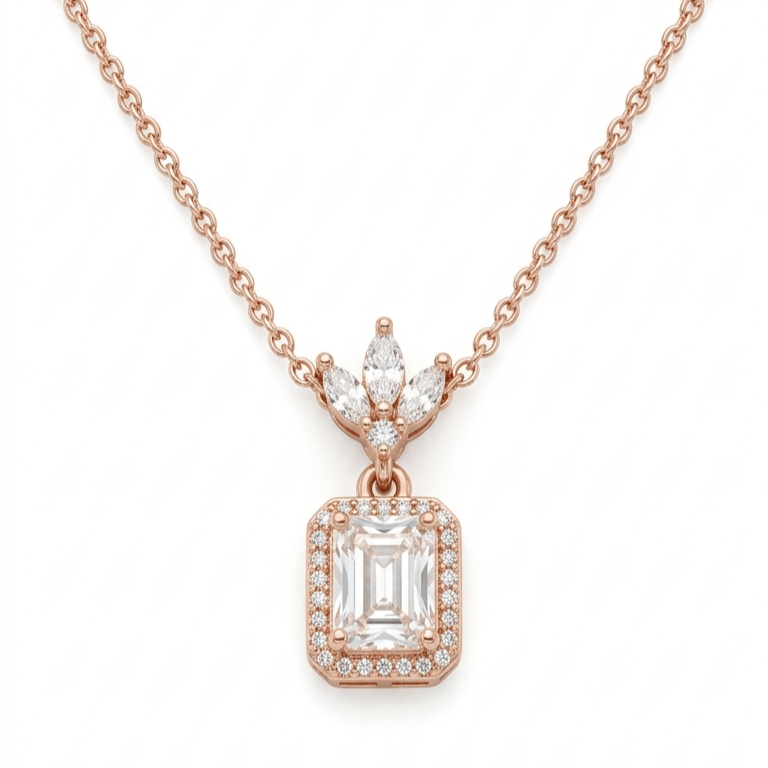 Rose Gold Crystal Drop Pendant With Chain - Image 4