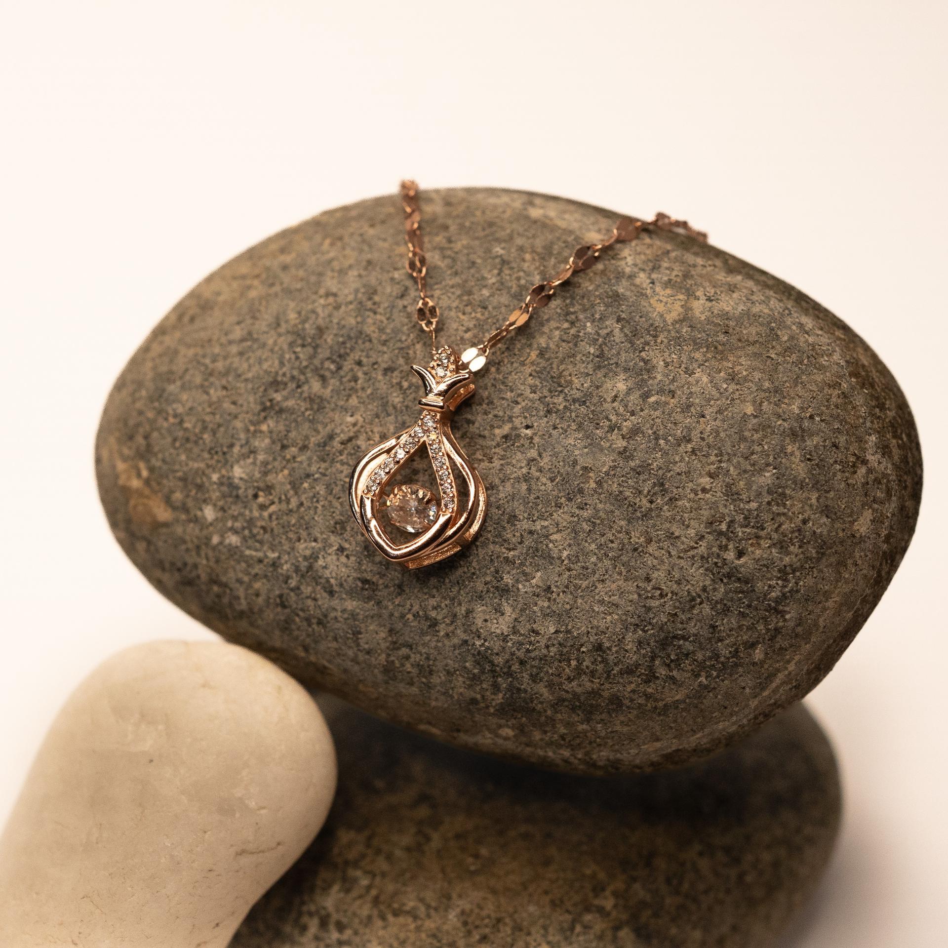 Flower Pot Pendant With Chain In 925 Sterling Silver With Rose Gold Plating