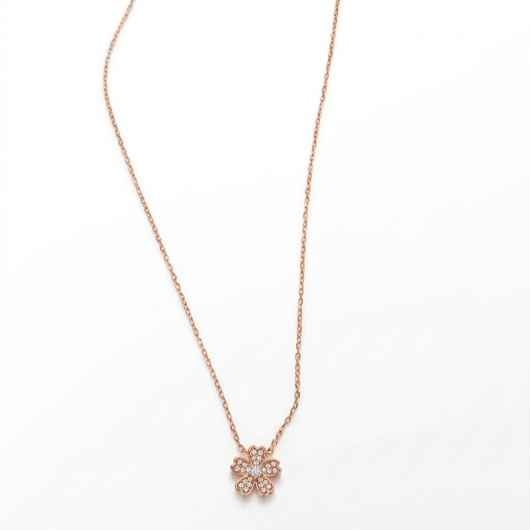 Radiant Floral Pendant With Chain In 925 Sterling Silver With Rose Gold Plating - Image 3