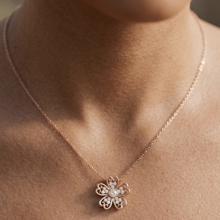 Radiant Floral Pendant With Chain In 925 Sterling Silver With Rose Gold Plating - Image 4