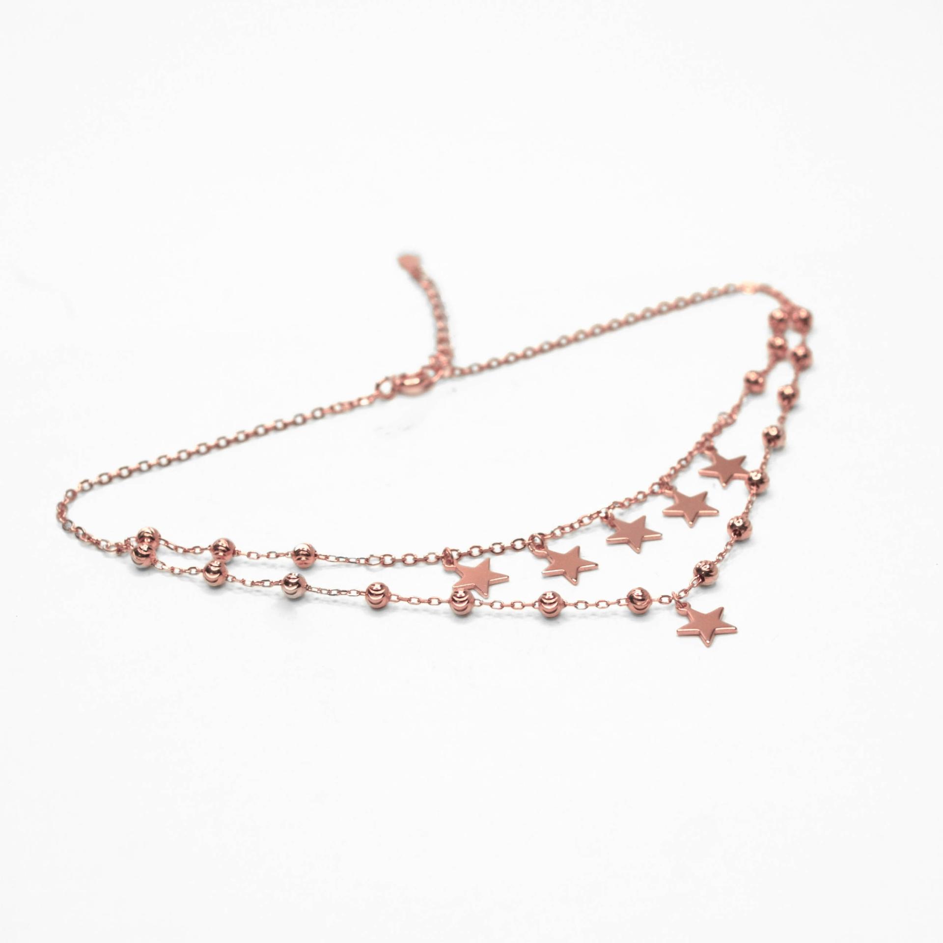 925 Sterling Silver Rose Gold Layered Star Charm Anklet For Women