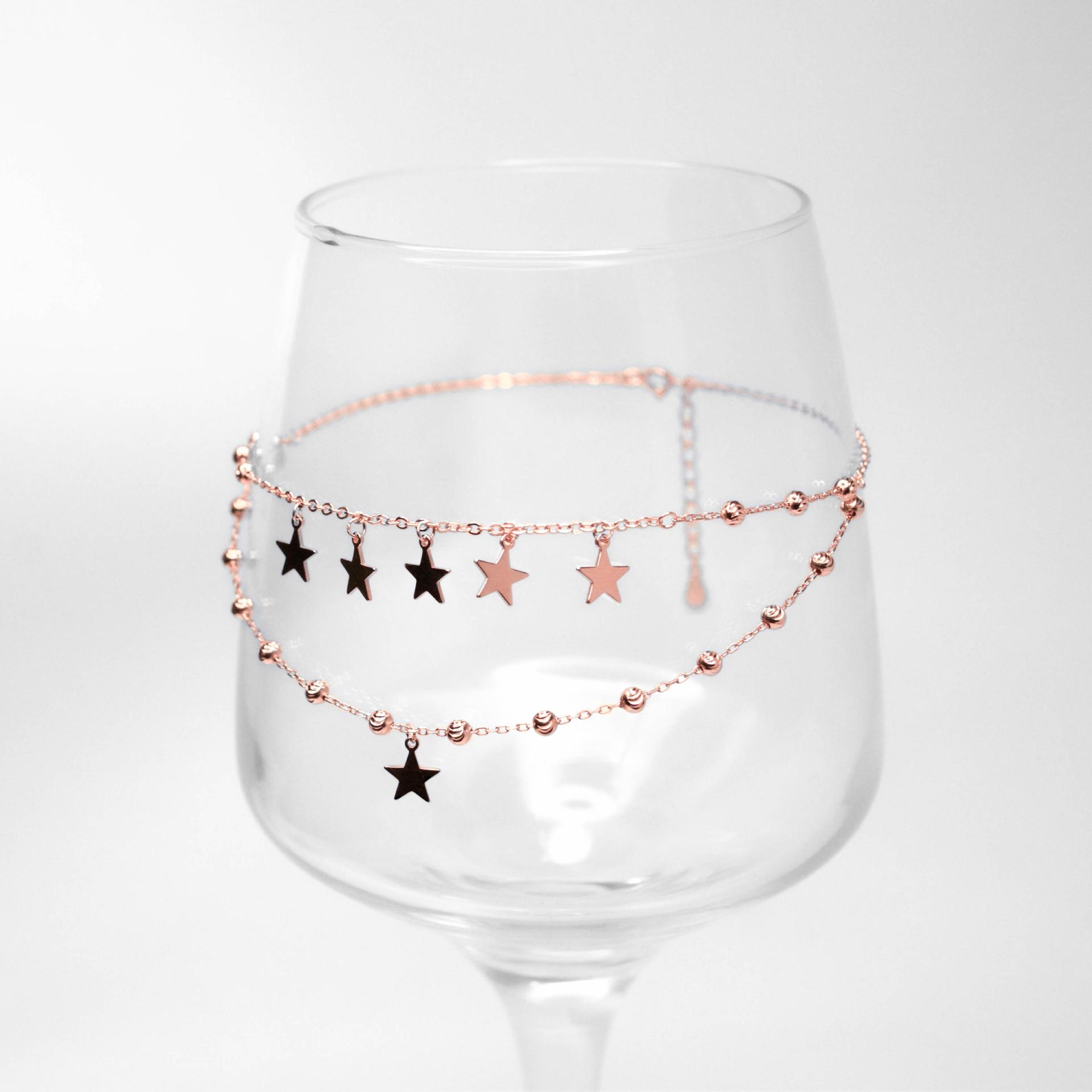 925 Sterling Silver Rose Gold Layered Star Charm Anklet For Women