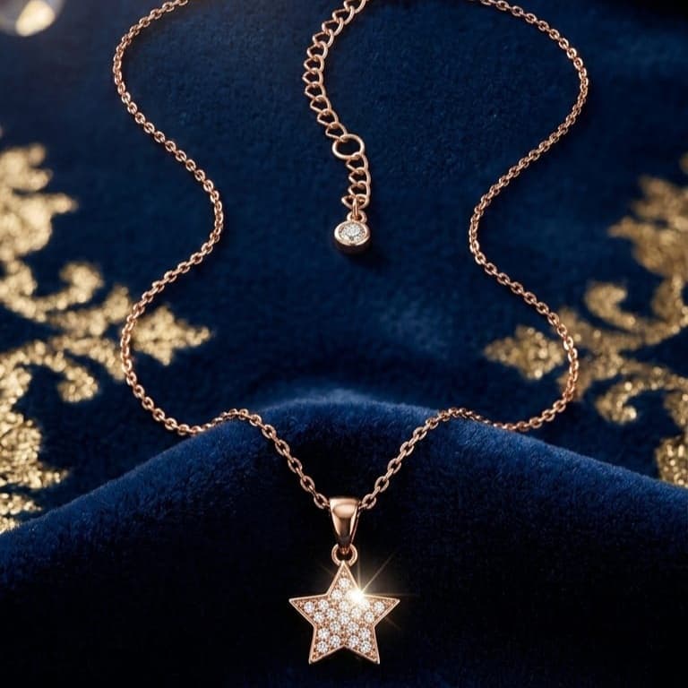 Rose Gold Radiant Star Cz Jewellery Pendant With Chain - Image 3