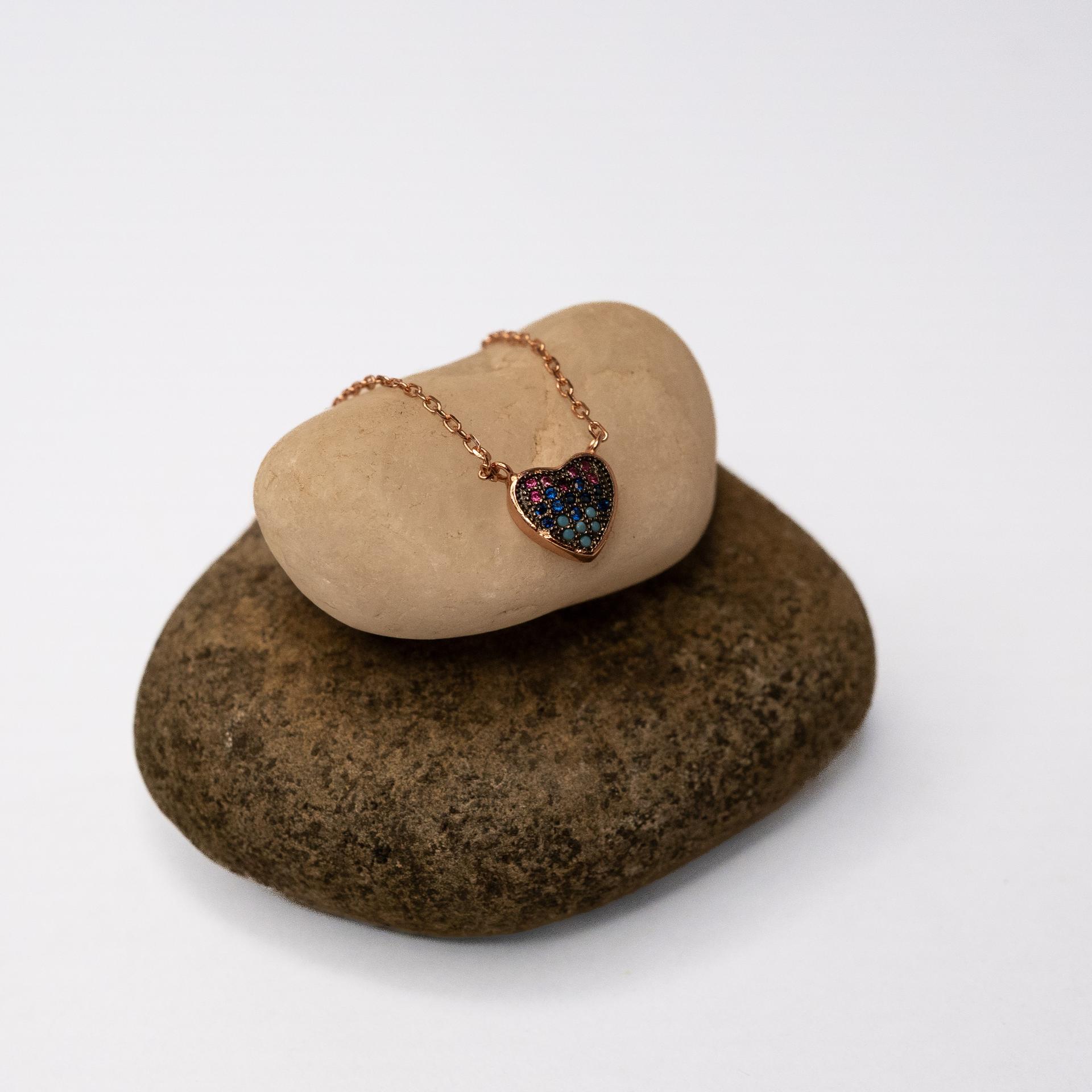 Rainbow Stellar Heart Pendant With Chain In 925 Sterling Silver With Rose Gold Plating - Image 3