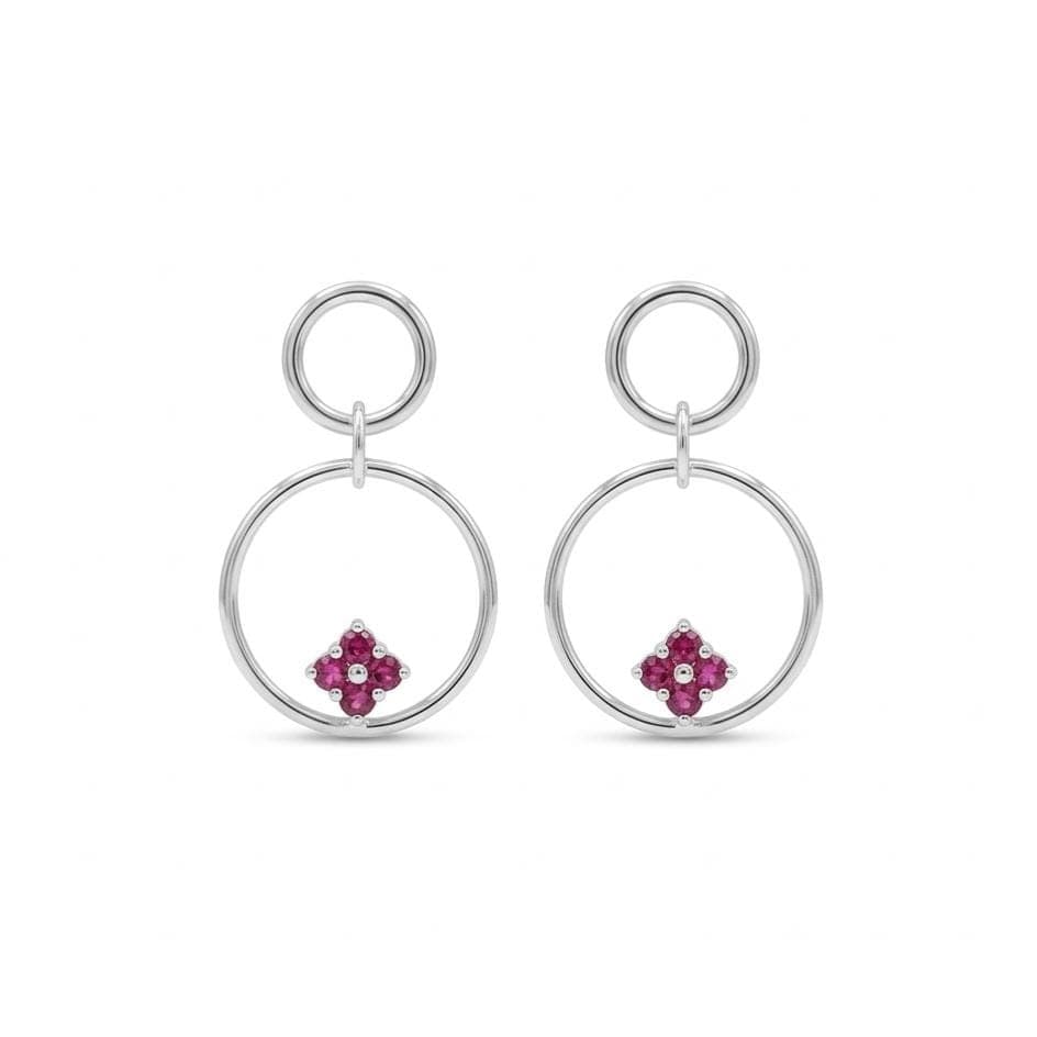 925 Sterling Silver Elegant Finish Pink Floral Circle Drop Earring