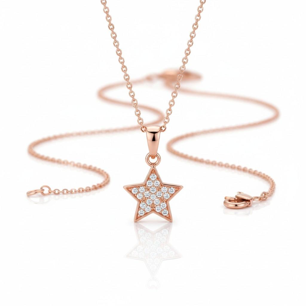 Rose Gold Radiant Star Cz Jewellery Pendant With Chain - Image 4