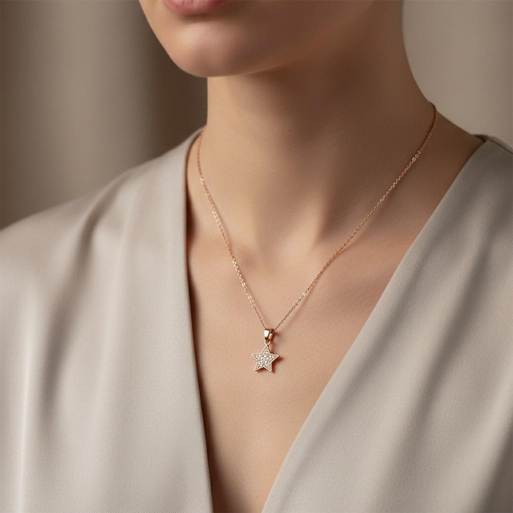 Rose Gold Radiant Star Cz Jewellery Pendant With Chain - Image 5