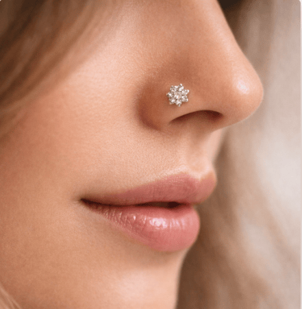 925 Sterling Silver Crystal Snowflake Nose Pin – Minimal Stud Nose Ring For Women