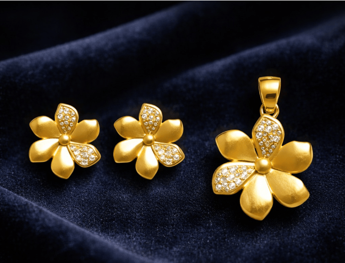 925 Sterling Silver With 22k Gold Plated Aurora Bloom Jewellery Set - Image 3