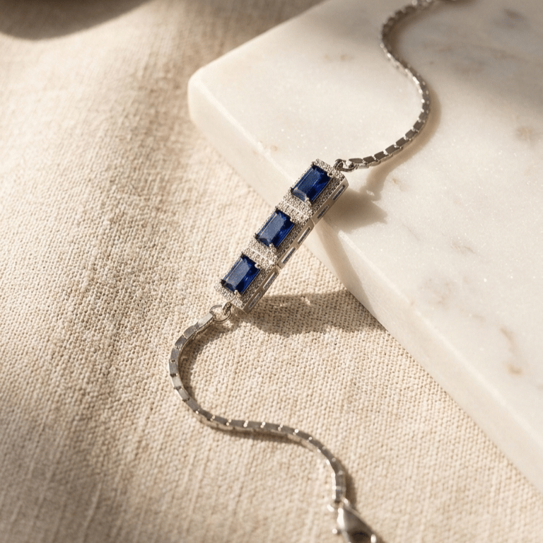 925 Sterling Silver Blue Stone  Bracelet For Women