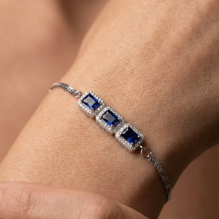 925 Sterling Silver Blue Stone  Bracelet For Women
