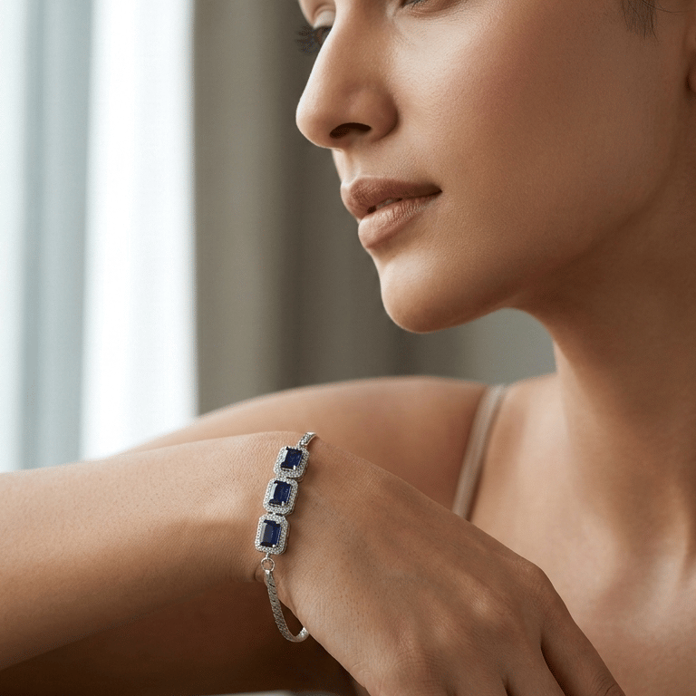 925 Sterling Silver Blue Stone  Bracelet For Women - Image 4