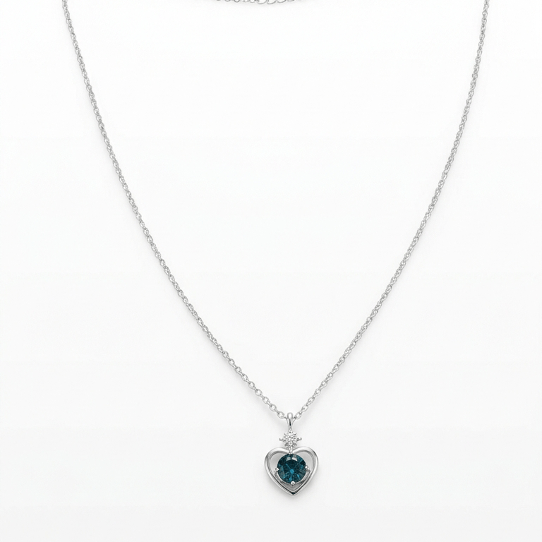 925 Sterling Silver Blue Stone Heart Pendant For Women With Chain - Image 5