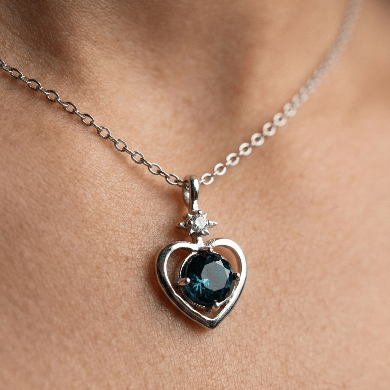 925 Sterling Silver Blue Stone Heart Pendant For Women With Chain - Image 4