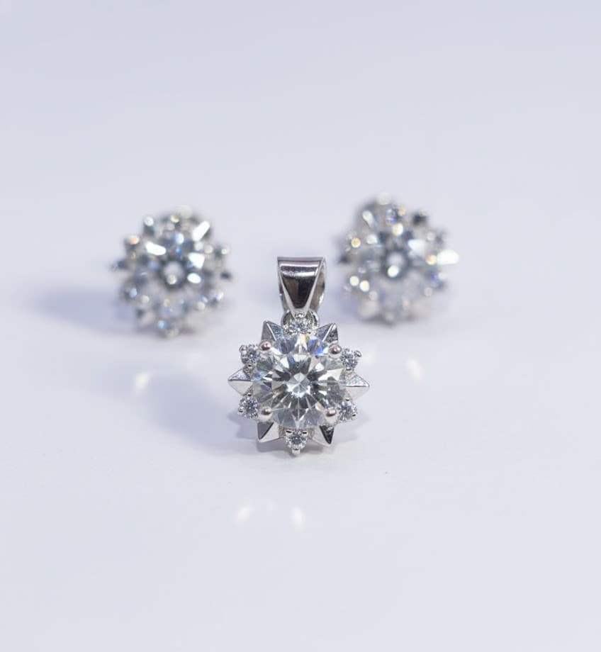 925 Sterling Silver Celestial Star-Burst Pendant & Earring Set