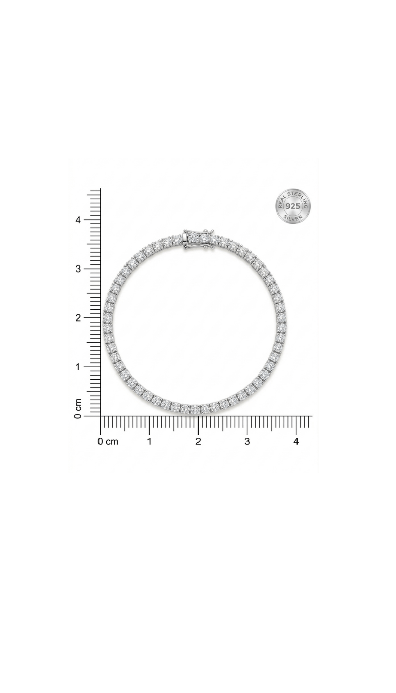 925 Sterling Silver Crystal Studded Tennis Jewellery Bracelet - Image 4