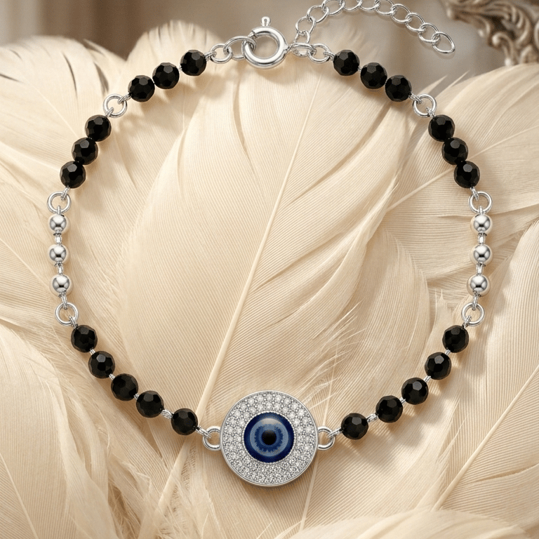 925 Sterling Silver Evil Eye Crystal Halo Jewellery Bracelet