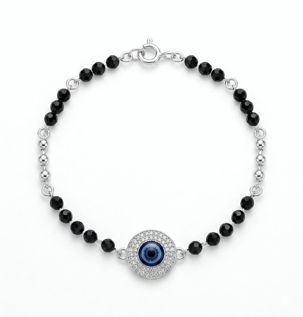 925 Sterling Silver Evil Eye Crystal Halo Jewellery Bracelet - Image 3