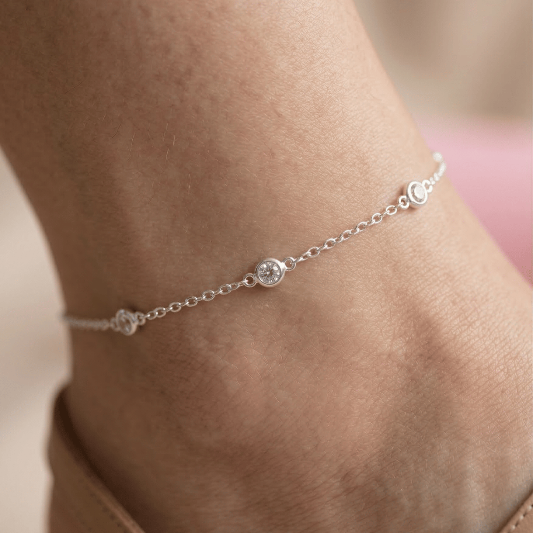 925 Sterling Silver Finish Crystal Orbit Anklet - Image 4