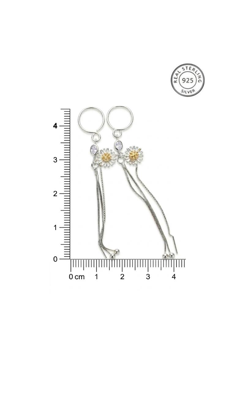 925 Sterling Silver Finish Solaria Sunflower Chain Drop Earring - Image 5