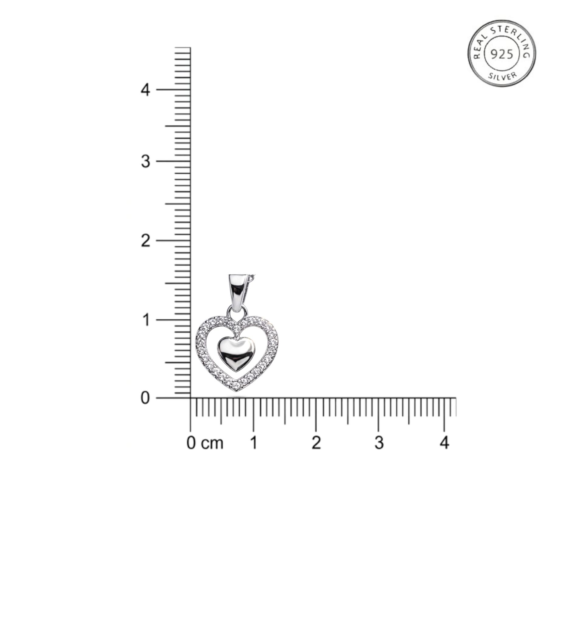 925 Sterling Silver Heart-In-Heart Zircon Pendent With Chain - Image 5