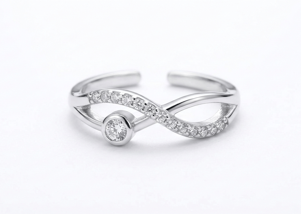 925 Sterling Silver Infinity Zircon Adjustable  Ring