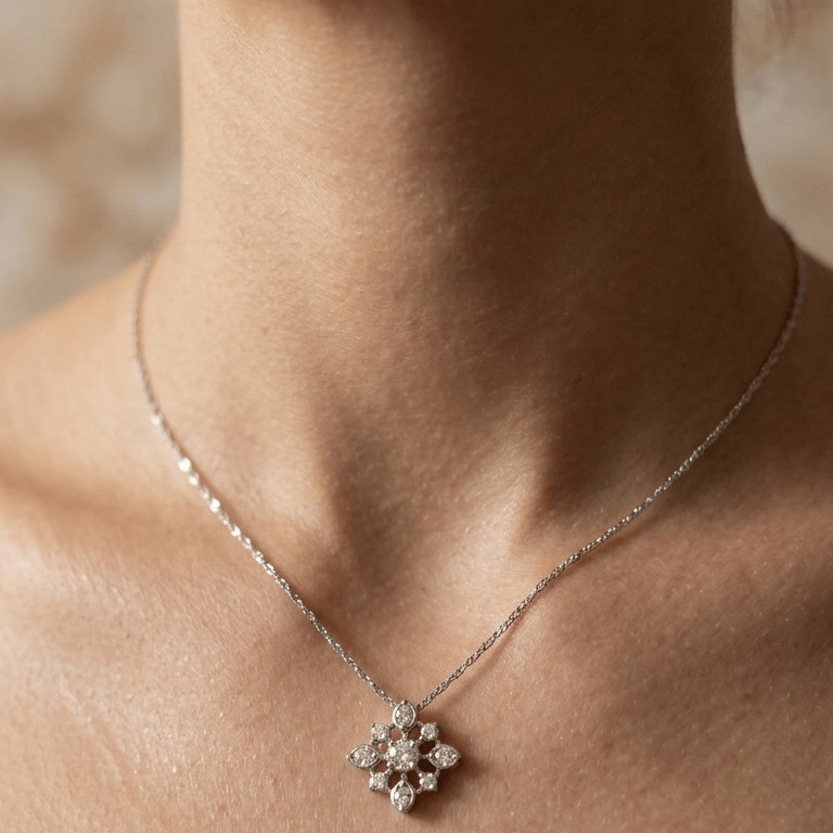 925 Sterling Silver Radiant Floral Cluster Jewellery Pendant Necklace With Chain - Image 3