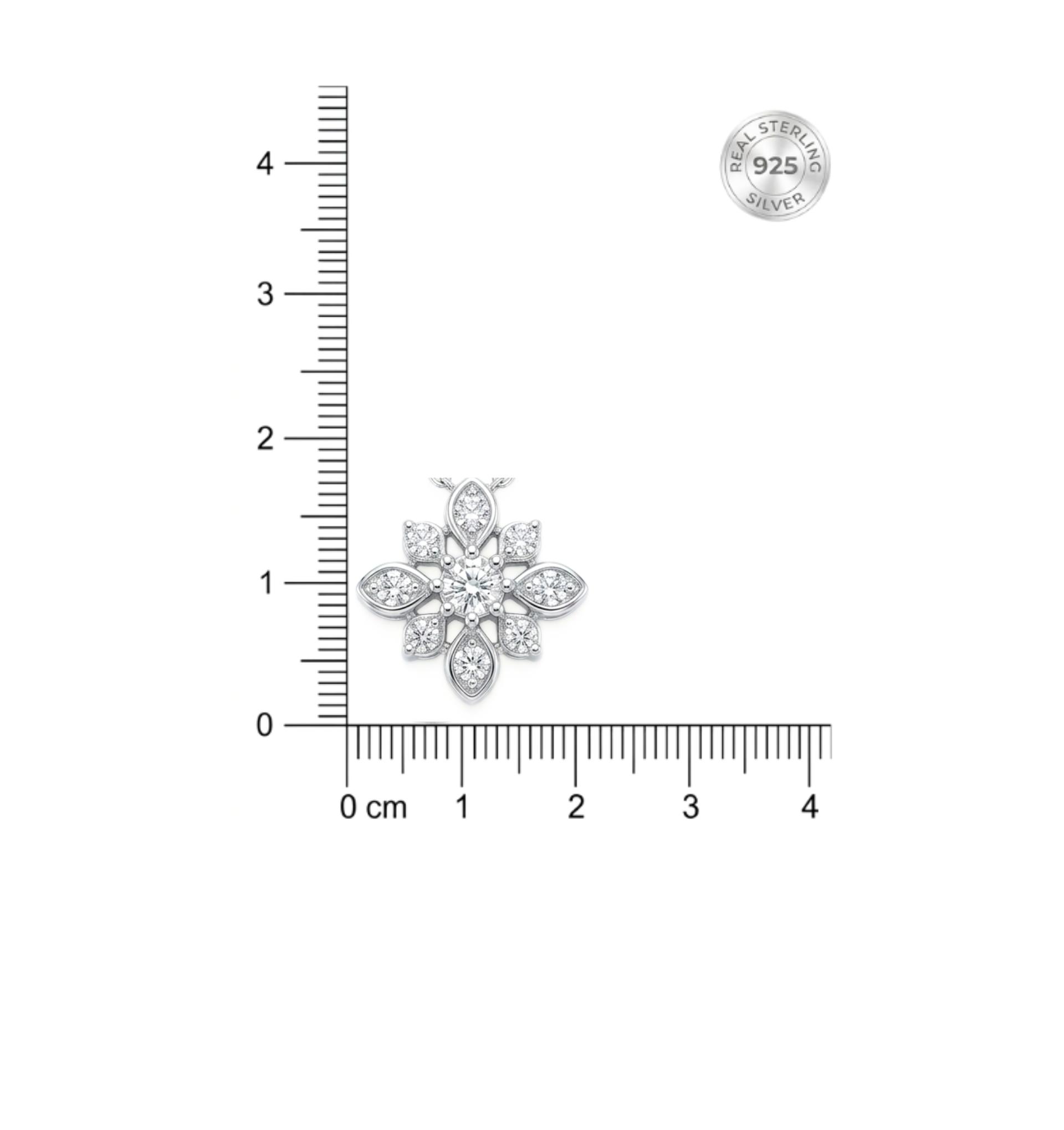 925 Sterling Silver Radiant Floral Cluster Jewellery Pendant Necklace With Chain - Image 5