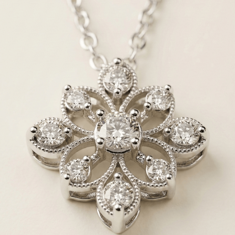 925 Sterling Silver Radiant Floral Cluster Jewellery Pendant Necklace With Chain - Image 4