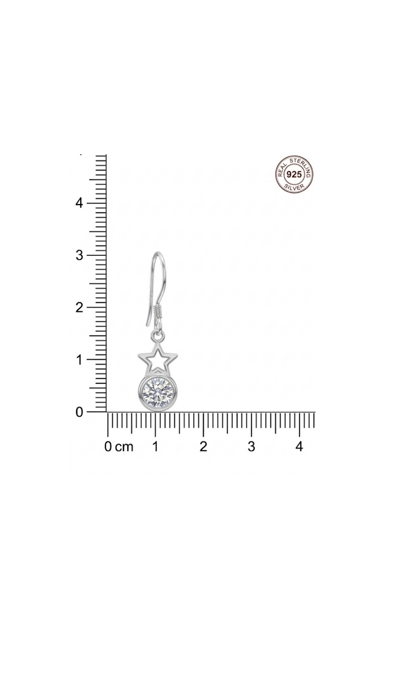 925 Sterling Silver Star & Circle Crystal Jewellery Earrings - Image 4