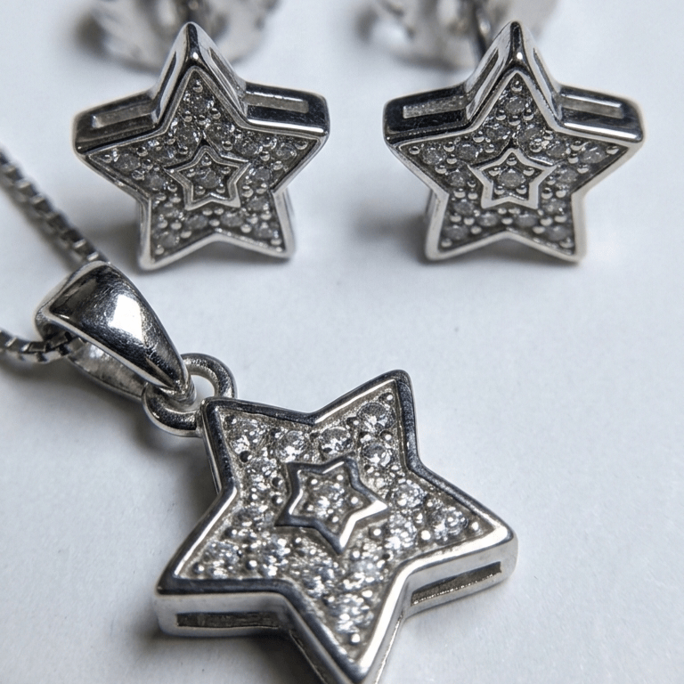 925 Sterling Silver Star Diamond Studded Jewellery Set - Image 4