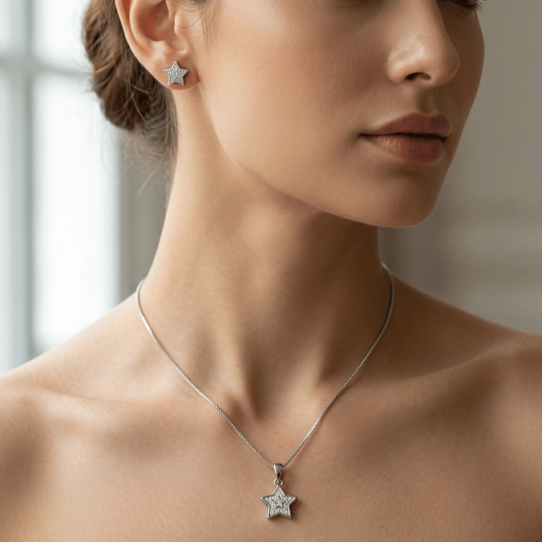 925 Sterling Silver Star Diamond Studded Jewellery Set