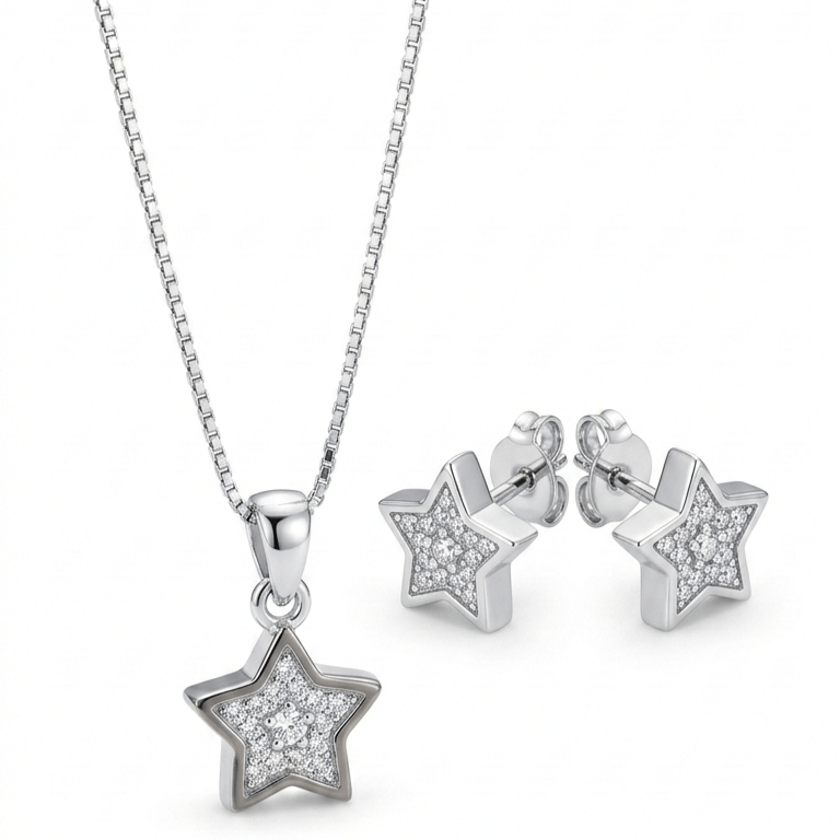 925 Sterling Silver Star Diamond Studded Jewellery Set