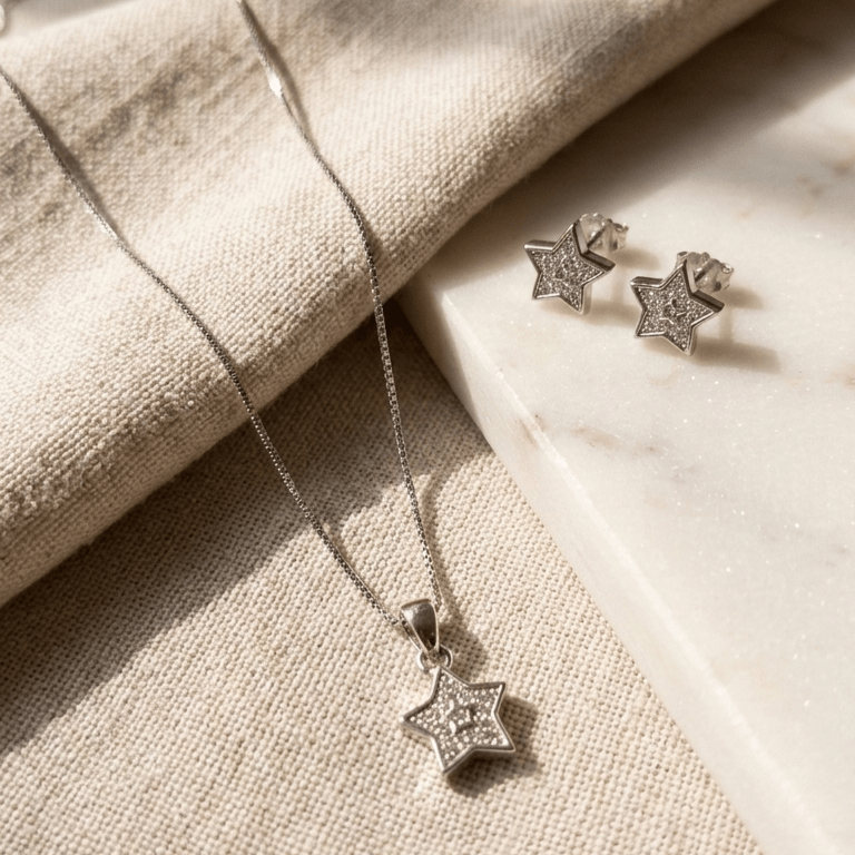 925 Sterling Silver Star Diamond Studded Jewellery Set - Image 3