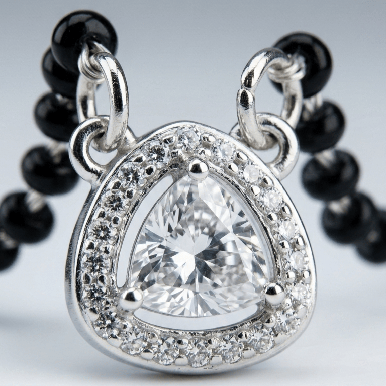 925 Sterling Silver Trillion Cut Solitaire Mangalsutra - Image 3