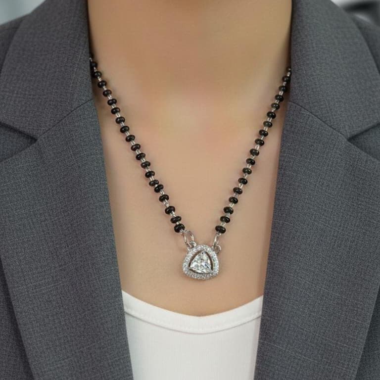 925 Sterling Silver Trillion Cut Solitaire Mangalsutra - Image 4