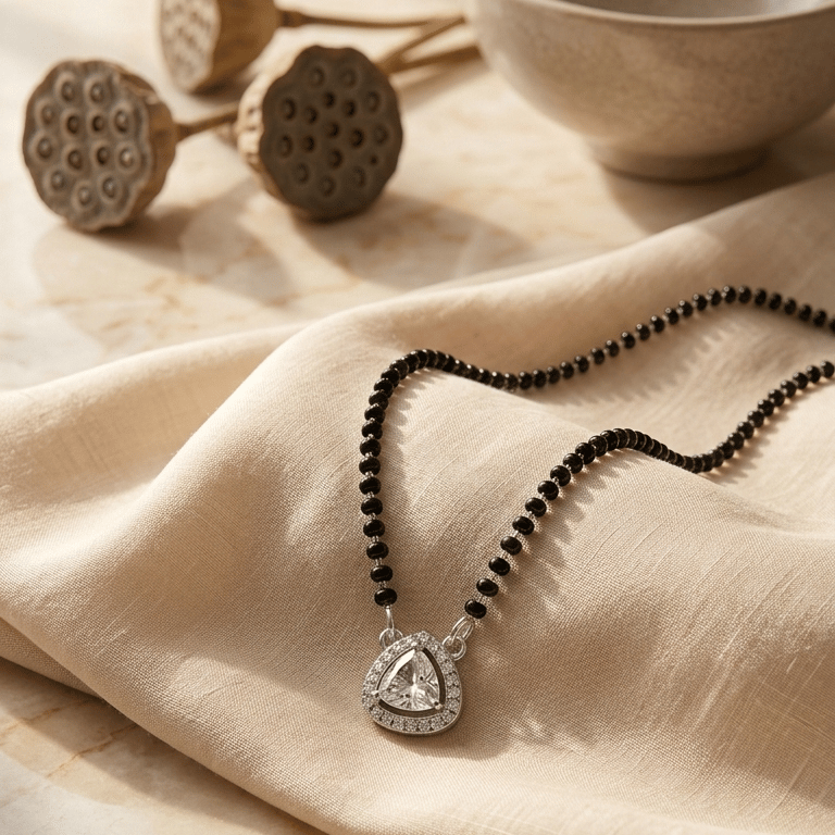 925 Sterling Silver Trillion Cut Solitaire Mangalsutra