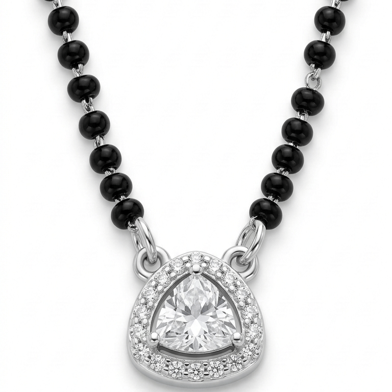 925 Sterling Silver Trillion Cut Solitaire Mangalsutra - Image 2