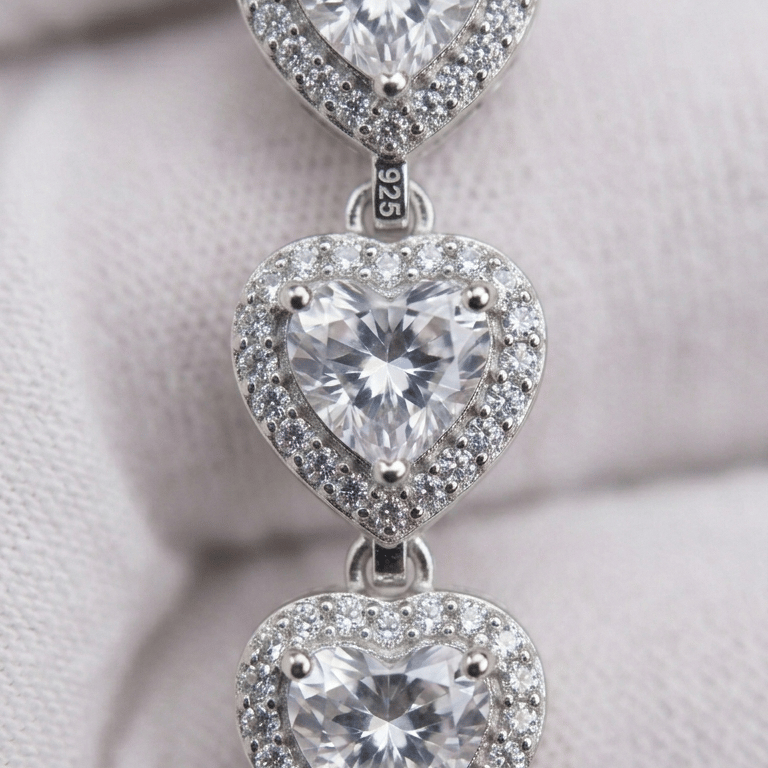 925 Sterling Silver Triple Heart Cz Jewellery Bracelet - Image 3