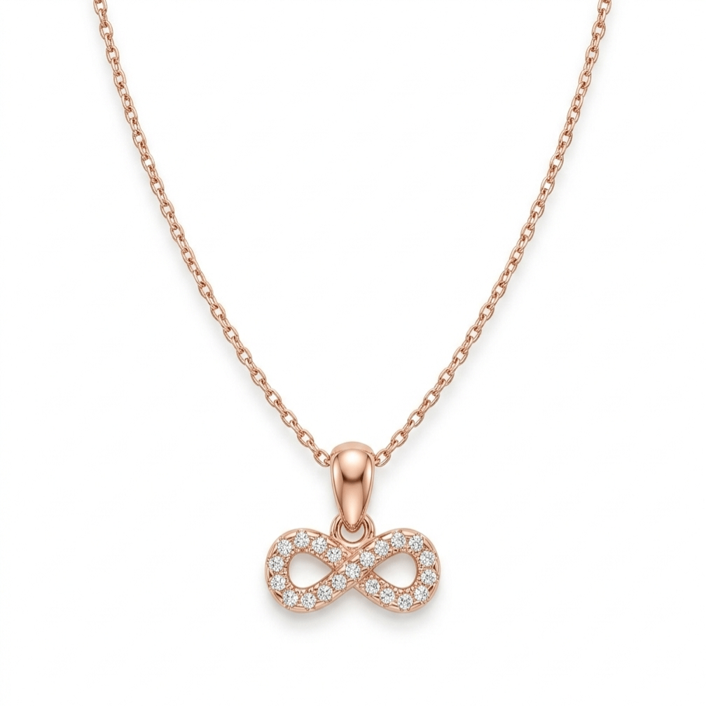 Sparkle Infinity Rose Gold Pendant With Chain With 925 Sterling Silver