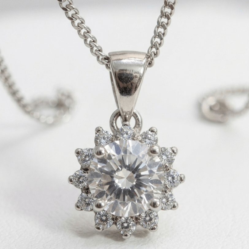 925 Sterling Silver Celestial Star-Burst Pendant Necklace With Chain