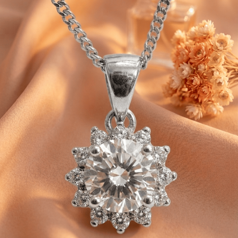 925 Sterling Silver Celestial Star-Burst Pendant Necklace With Chain - Image 3