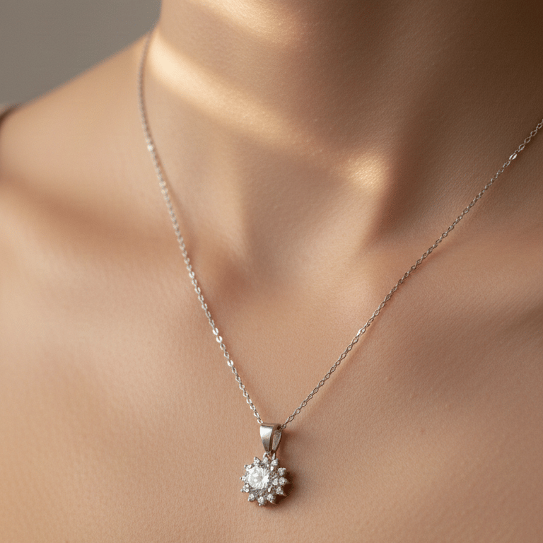 925 Sterling Silver Celestial Star-Burst Pendant Necklace With Chain - Image 4
