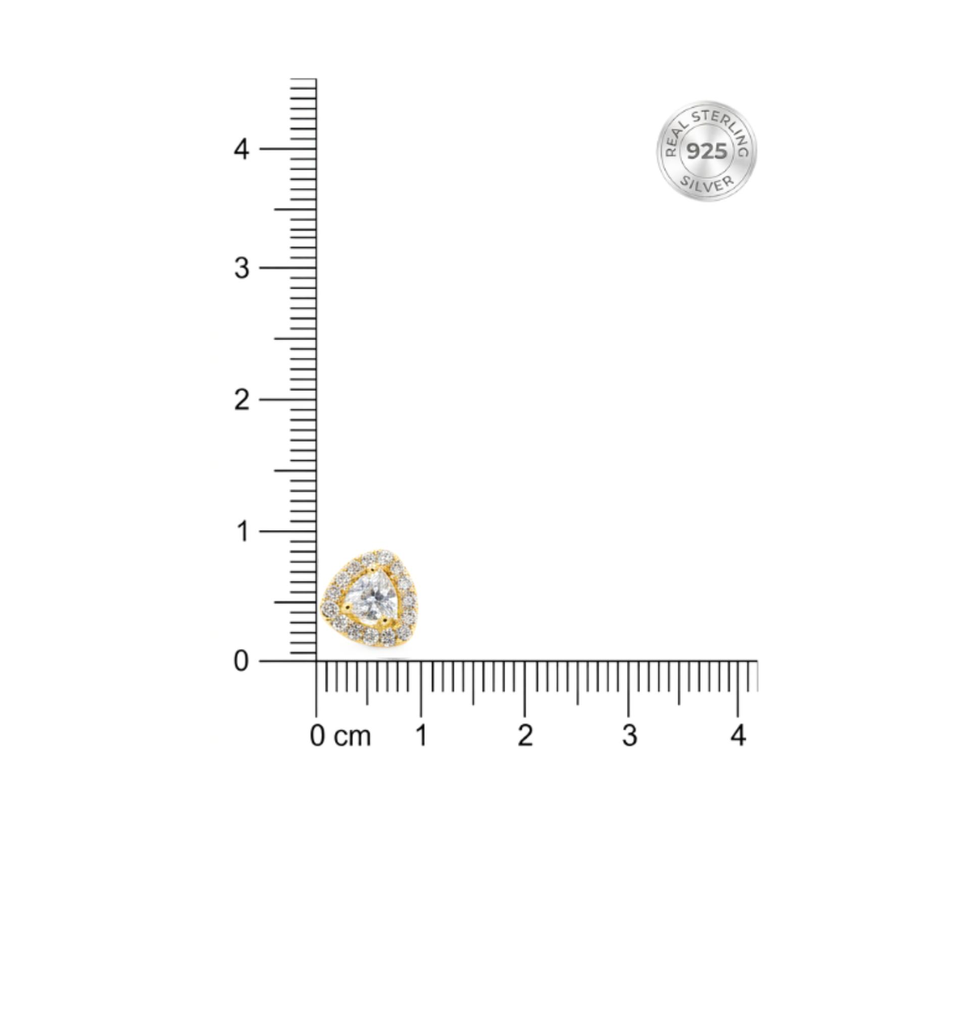 925 Sterling Silver With 22k Gold Plated Triangle Halo Cubic Zirconia Stud Earrings - Image 4