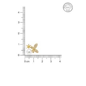 925 Sterling Silver With 22k Gold Plated Floral Pearl Stud Earrings - Image 5