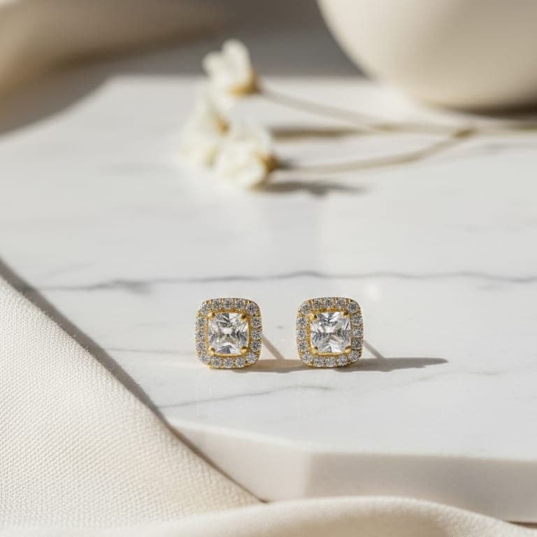 Cushion Halo Cubic Zirconia Stud Earrings