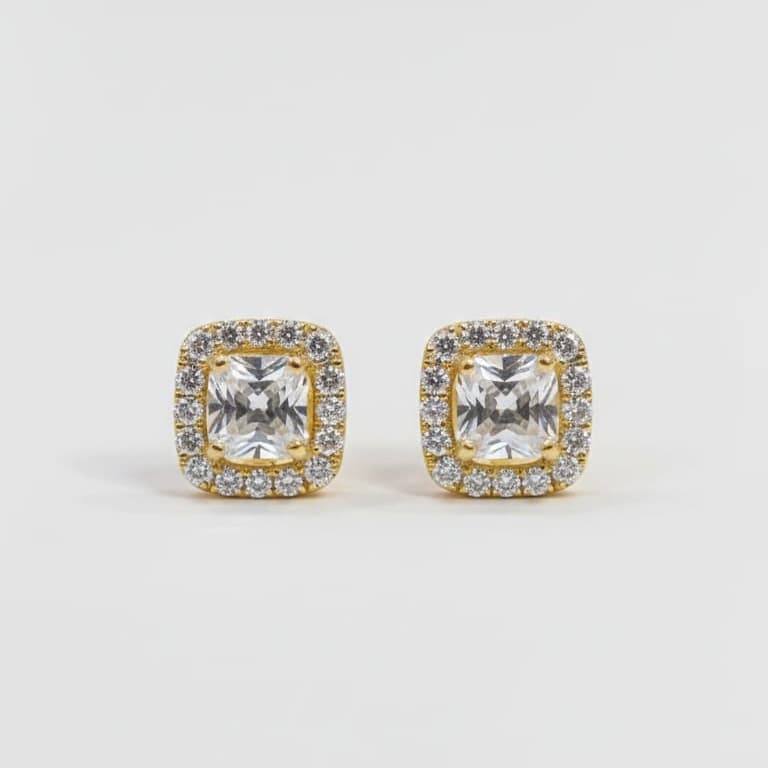 Cushion Halo Cubic Zirconia Stud Earrings