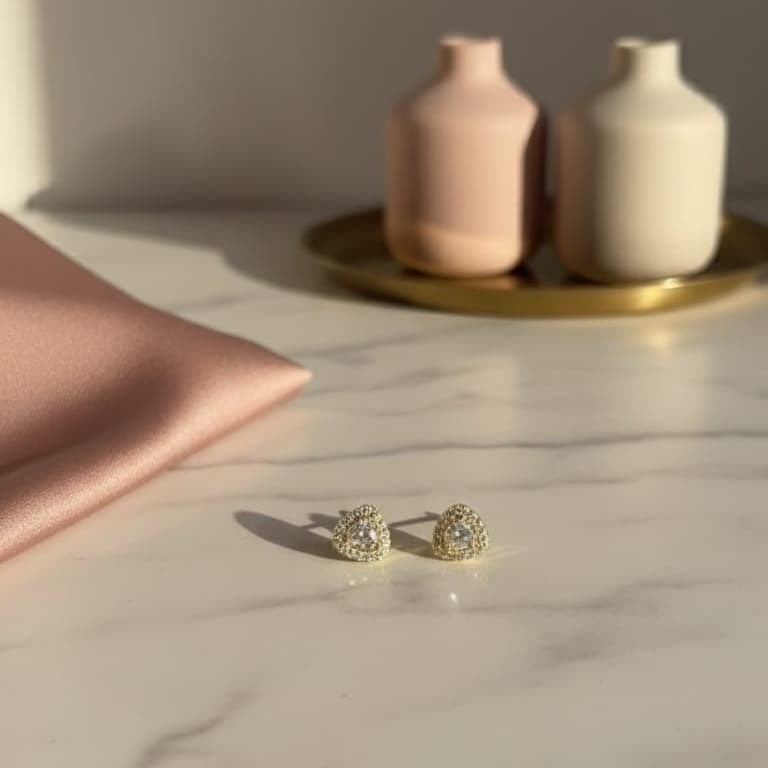 925 Sterling Silver With 22k Gold Plated Triangle Halo Cubic Zirconia Stud Earrings - Image 3