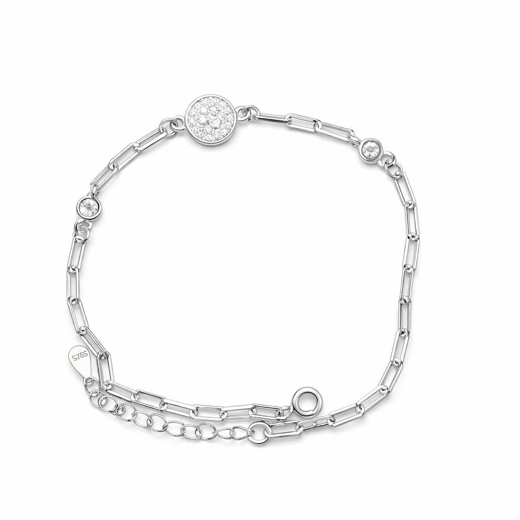 925 Sterling Silver Minimal Zircon Disc Chain Bracelet - Image 5