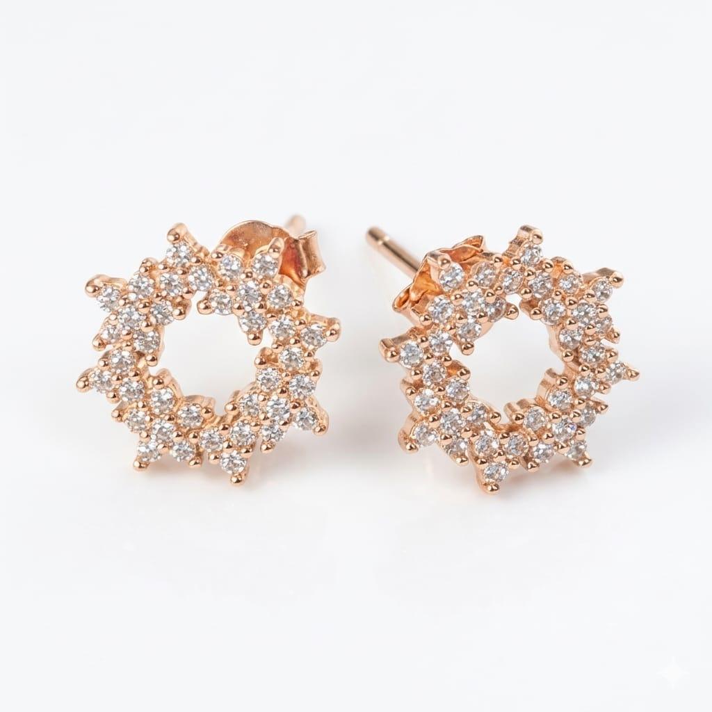 Rose Gold Floral Diamond Stud Earrings With 925 Sterling Silver